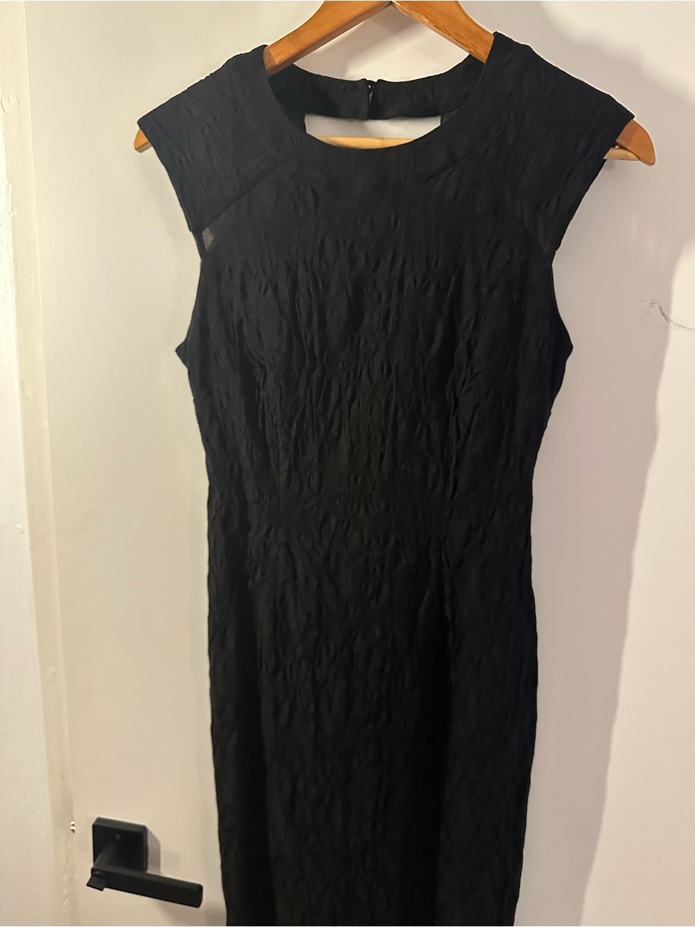 Bisou Bisou Black Textured Cap-Sleeve Midi Dress